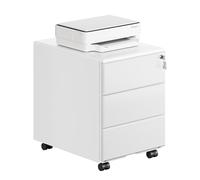 WOLTU Caisson de Bureau, avec Serrures et roulettes, Blanc | Caisson de Rangement, pour Bureau Studio, en Métal avec 3 Tiroirs pour Dossiers