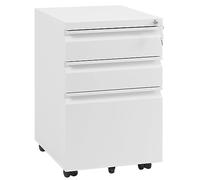 WOLTU Caisson de Bureau Mobile, Meuble de Rangement pour Dossiers Suspendus, Caisson sur roulettes, Armoire Documents avec 3 Tiroirs Verrouillables, en Métal,39 x 46 x 62cm, Blanc, ASK03ws