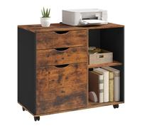 WOLTU Caisson de Bureau sur roulettes, 80x39,5x69,5 cm,Marron Rustique | avec 3 Tiroirs et 2 Compartiments Ouverts, Armoire à Dossiers, Meuble de Rangement, pour Bureau, Chambre