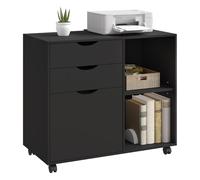 WOLTU Caisson de Bureau sur roulettes, 80x39,5x69,5 cm,Noir | avec 3 Tiroirs et 2 Compartiments Ouverts, Armoire à Dossiers, Meuble de Rangement, pour Bureau, Chambre