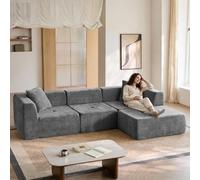 WOLTU Canapé d'Angle en L, Canapé 3 Places Modulable, en Chenille | Design Convertible, avec Repose-pieds Amovible, Compressé sans Montage, sans Armature, 273*100*64 cm, Gris Foncé