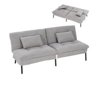 WOLTU Canapé Lit 2 Places Convertible, Clic Clac, avec 2 Coussins, Dossier Réglable, Pieds en Métal, Tissu Effet Lin, pour Salon, Chambre à Coucher ou Bureau, Gris Clair