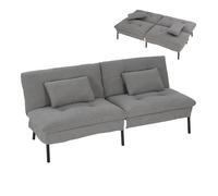 WOLTU Canapé Lit 2 Places Convertible, Clic Clac, avec 2 Coussins, Dossier Réglable, Pieds en Métal, Tissu Effet Lin, pour Salon, Chambre à Coucher ou Bureau, Gris Foncé