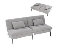 WOLTU Canapé Lit 2 Places Convertible, Clic Clac, 2 Coussins, Gris Clair | Dossier Réglable, Pieds en Métal, Tissu Effet Lin, pour Salon, Chambre à Coucher ou Bureau