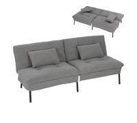 WOLTU Canapé Lit 2 Places Convertible, Clic Clac, 2 Coussins, Gris Foncé | Dossier Réglable, Pieds en Métal, Tissu Effet Lin, pour Salon, Chambre à Coucher ou Bureau