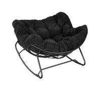 WOLTU Chaise à Bascule Surdimensionnée en Forme d'Œuf Chenille Noir | Fauteuil Relax Basculant avec Structure en Métal, sur Pieds Courbes, pour Salon, Balcon, Charge 150 kg