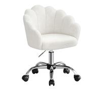 WOLTU Chaise Bureau, Chaise Coiffeuse, avec Dossier en Pétale, Ergonomique, Pivotant, Hauteur Réglable, Cadre en Métal, Cachemire, Crème Blanc