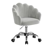 WOLTU Chaise Bureau, Chaise Coiffeuse, avec Dossier en Pétale, Ergonomique, Pivotant, Hauteur Réglable, en Velours, Cadre en Métal, Gris Clair