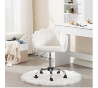 WOLTU Chaise Bureau, Chaise Coiffeuse, avec Dossier en Pétale, Ergonomique, Pivotant, Hauteur Réglable, en Velours, Cadre en Métal, Beige