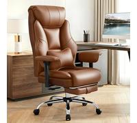 WOLTU Chaise de Bureau Ergonomique, Fauteuil de Direction, avec Appui-tête/Coussin Lombaire/Repose-Pieds Rétractable/Accoudoirs Réglables/Dossier Haut, Siège Remnbourré en PU, Marron
