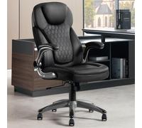 WOLTU Chaise de Bureau Ergonomique, Fauteuil de Direction avec Fonction de Basculement et Reversible Armrest, Convient aux Bureaux et aux Salles de Réunion, Lecture en Similicuir, Noir