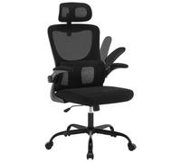 WOLTU Chaise de bureau pivotante ergonomique en maille, chaise d'ordinateur réglable en hauteur avec accoudoirs pivotants et fonction d'inclinaison, appui-tête noir