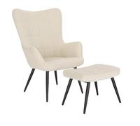 WOLTU Chaise de Relaxation avec Repose-Pieds Fauteuil Relaxant pour Salon Chaise d’Appoint à Dossier Haut avec Pouf pour Bureau Salle de Repos Velours côtelé Blanc Crème SKS28cm