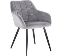 WOLTU Chaise de salle à manger avec accoudoirs, Chaise de cuisine, Chaise de salon en Velours, Pieds en métal, Gris