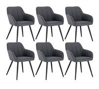 WOLTU Chaise de Salle à Manger Lot de 6, Chaises de Salon en Lin et Métal, Gris Foncé, BH107dgr-6
