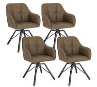 WOLTU Chaise Pivotante à 360°, Lot de 4, Chaise Salle à Manger Scandinave, en Similicuir Vintage, Assise Rembourrée, Pieds en Métal, Marron.
