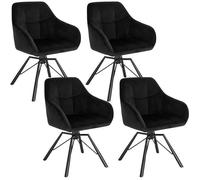 WOLTU Chaise Pivotante à 360°, Lot de 4, Chaise Salle à Manger Scandinave, Fauteuil de Cuisine en Velours, Noir W0ATT0020-4