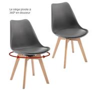 WOLTU Chaise Pivotante Lot de 2 - Chaise Salle à Manger Scandinave - Siège Rembourré en PU - Pieds en Bois Massif - Gris