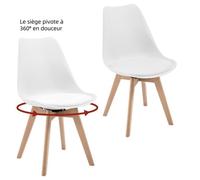 WOLTU Chaise Pivotante Lot de 2 - Chaise Salle à Manger Scandinave - Siège Rembourré en PU - Pieds en Bois Massif - Blanc