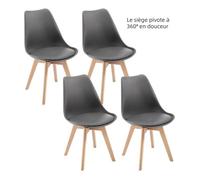 WOLTU Chaise Pivotante Lot de 4 - Chaise Salle à Manger Scandinave - Siège Rembourré en PU - Pieds en Bois Massif - Gris