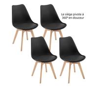WOLTU Chaise Pivotante Lot de 4 - Chaise Salle à Manger Scandinave - Siège Rembourré en PU - Pieds en Bois Massif - Noir