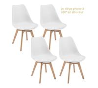 WOLTU Chaise Pivotante Lot de 4 - Chaise Salle à Manger Scandinave - Siège Rembourré en PU - Pieds en Bois Massif - Blanc