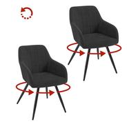 WOLTU Chaise Pivotante Salle à Manger Lot de 2, Fauteuil Velours, Pieds en Métal, pour Salon, Chambre, Noir W0ATT1015-2