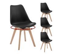 WOLTU Chaise Pivotante Salle à Manger, Lot de 4, Chaise de Cuisine, Style Scandinave, Siège Rembourré, en PP, Pieds en Bois Massif, Noir, EZS77sz-4