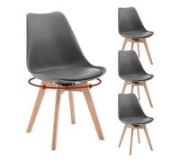 WOLTU Chaise Pivotante Salle à Manger, Lot de 4, Chaise de Cuisine, Style Scandinave, Siège Rembourré, en PP, Pieds en Bois Massif, Gris, EZS77gr-4