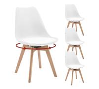 WOLTU Chaise Pivotante Salle à Manger, Lot de 4, Chaise de Cuisine, Style Scandinave, Siège Rembourré, en PP, Pieds en Bois Massif, Blanc, EZS77ws-4