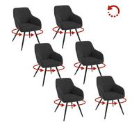 WOLTU Chaise Pivotante Salle à Manger Lot de 6, Fauteuil Velours, Pieds en Métal, pour Salon, Chambre, Noir W0ATT1015-6
