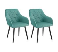 WOLTU Chaise Salle à Manger Lot de 2,Velours,Vert Turc | Chaise avec Accoudoir Haut Rembourré, Pieds en Métal, pour Salle à Manger, Salon et Chambre
