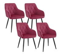 WOLTU 4x Chaise Salle à Manger, Chaise de Cuisine en Velours, Assis Rembourré et Pieds en Métal, Bordeaux BH352bd-4