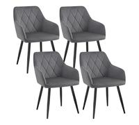 WOLTU Chaise Salle à Manger Lot de 4,Velours,Gris Foncé | Chaise avec Accoudoir Haut Rembourré, Pieds en Métal, pour Salle à Manger, Salon et Chambre