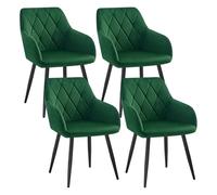 WOLTU 4x Chaise Salle à Manger, Chaise de Cuisine en Velours, Assis Rembourré et Pieds en Métal, Vert Foncé BH352dgn-4