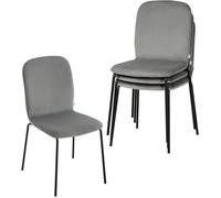 WOLTU Chaise Salle à Manger Scandinave, Lot de 4, Chaise de Cuisine Empilable en Velours, Pieds en Métal, Gris Foncé W0ATT0407-4