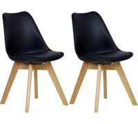 WOLTU Chaises de Salle à Manger Lot de 2,Noir | Chaise Scandinave avec Siège Rembourré en Cuir, Pieds en Bois Massif,pour Salle à Manger et Salon