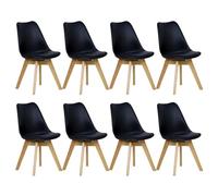 Chaise scandinave - WOLTU - Lot de 8 chaises - Siège rembourré - Design épuré - Pieds en bois massif - Dossier incurvé - NOIR