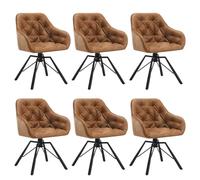 WOLTU Chaises de Salle à Manger Pivotantes,Lot de 6 | Fauteuil à Haut Accoudoir Rembourré,en Similicuir,Pieds Métal,Pour Salle à Manger,Salon et Chambre,Marron Clair