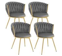 WOLTU Chaises Pivotantes Lot de 4,en Velours,Gris Foncé | Chaises de salle à manger pivotantes à 360°,Dossier Tissé,Siège Rembourré,Pieds Métal,Pour Cuisine,Salon et Chambre