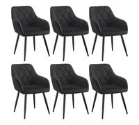 WOLTU Chaises Salle à Manger Lot de 6, Chaise de Cuisine en Velours, Assis Rembourré avec Accoudoirs et Dossier, Pieds en Métal, Noir, BH352sz-6