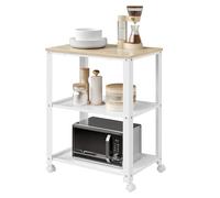 WOLTU Chariot de Cuisine Chariot de Service étagère de Cuisine en métal et MDF, Desserte de Cuisine à roulettes Style rétro, 60x40x76cm (Blanc + chêne Clair)