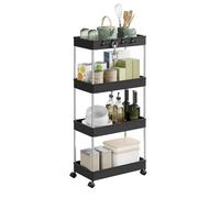 WOLTU Chariot de Rangement 4 Niveaux, Desserte à roulettes Mobile avec 4 Crochets, pour Cuisine, Salle de Bain, Petit Espace, en Plastique et Métal, 41,5 x 86 x 23 cm, Noir