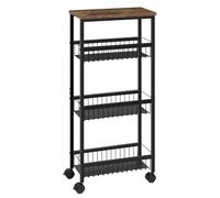 WOLTU Chariot de Rangement avec 1 Plateau et 3 Paniers, Chariot de Cuisine avec Freins, pour Cuisine, Salle de Bain, Chambre, en Métal Noir + MDF, Marron Vintage