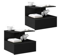 WOLTU Chevet Suspendu, Lot de 2, 1 Compartiment Ouvert, 1 Tiroir, Noir | Table de Chevet Murale, en Bois d'Ingénierie, 40x35x31 cm