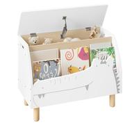WOLTU Coffre à Jouet, Banc de Rangement Enfant avec Couvercle, Bibliothèque Enfant, Coffre de Rangement, Banquette avec Casier Ouvert, en MDF, Blanc, 60x30x44cm