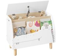 WOLTU Coffre à Jouet, Banc de Rangement Enfant avec Couvercle, Bibliothèque Enfant, Coffre de Rangement, Banquette avec Casier Ouvert, en MDF, Blanc, 60x30x44cm