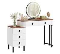 WOLTU Coiffeuse avec Lumière Réglable et Miroir Rond Pivotant | Coiffeuse Bureau avec 5 Tiroirs en Bois Massif, Montage Flexible, Moderne, Table Maquillage 100x40 cm, Commode Mobile, Marron