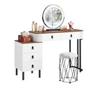 WOLTU Coiffeuse avec Lumière Réglable et Tabouret, Miroir Pivotant | Coiffeuse Bureau avec 5 Tiroirs en Bois Massif, Montage Flexible, Moderne, Table Maquillage 100x40 cm, Commode Mobile, Marron