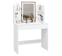 WOLTU Coiffeuse avec Miroir et Lumière LED, Table Maquillage 2 Ports USB | Luminosité Réglable, 2 Tiroirs, 4 Étagères de Rangement, Petite Coiffeuse 90x40 cm pour Chambre, Meuble Moderne, Blanc